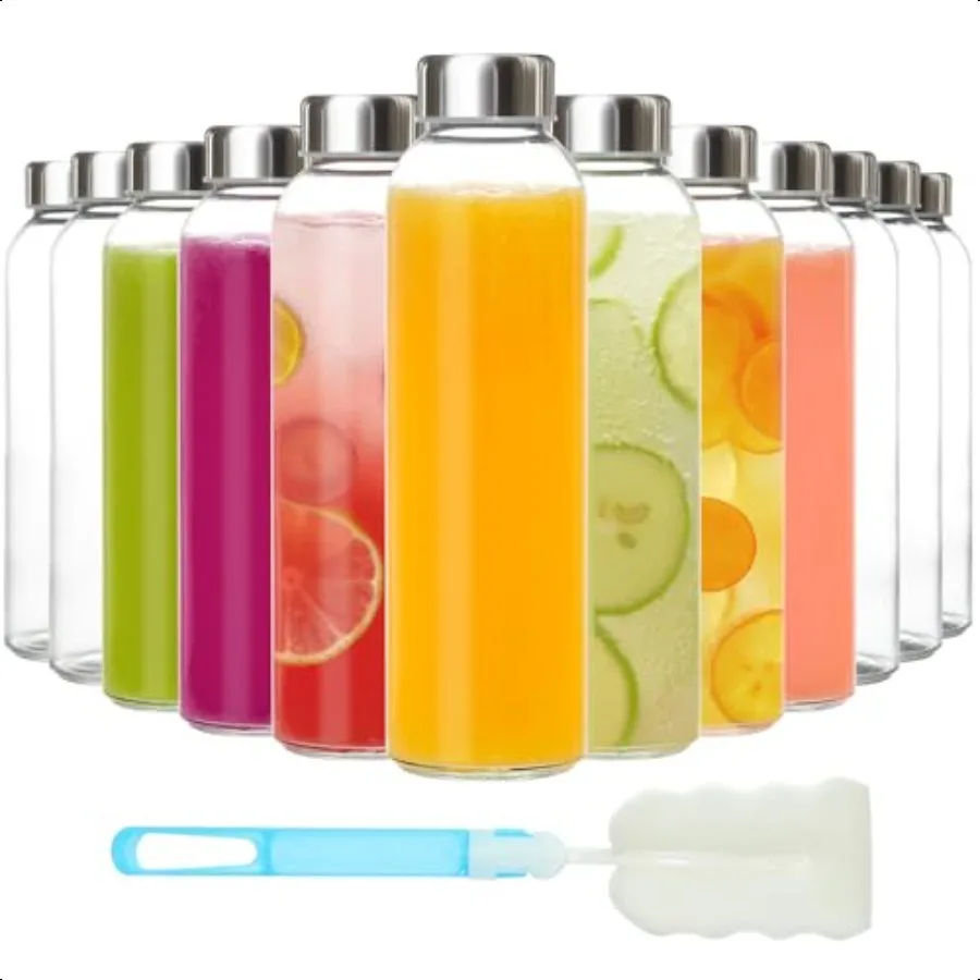 

12 упаковок стеклянных бутылок для сока с крышками, прозрачная бутылка для сока на 18 унций с многоразовыми стеклянными герметичными бутылками для воды с герметичными пятнами