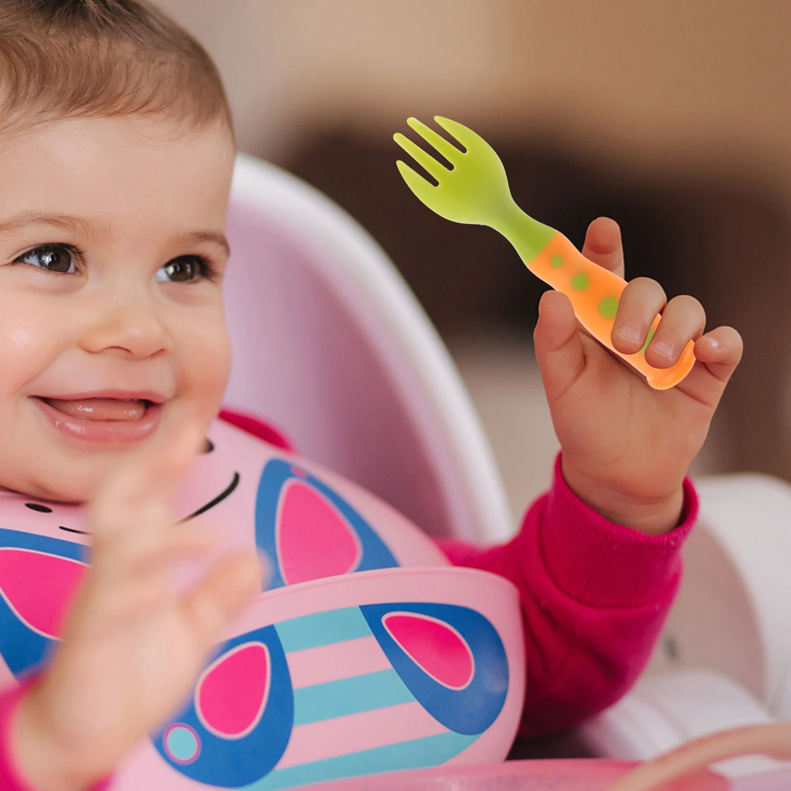 2 Sets Baby Tableware Fork Spoon Self Feeding Utensils Toddler Training Plastic