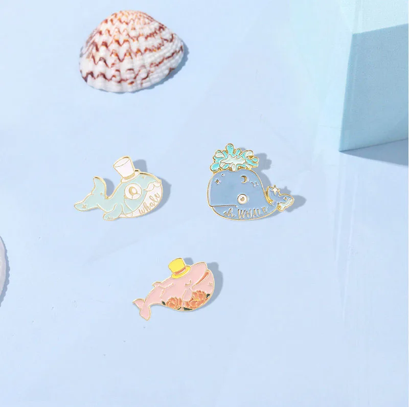 Épingles à Revers en Forme de Baleine pour Garçon et Fille, Broche en Émail, Animal de Mer, Pins, Fleur, Océan, Cadeau