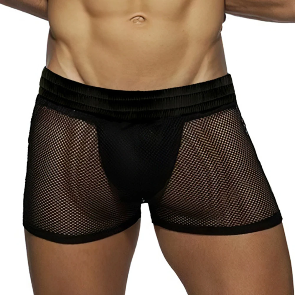 

Mens Elastic Waist Mesh Boxers Trunks with U Convex Pouch Design Comfortable Casual Underwear for Home Use and Wear