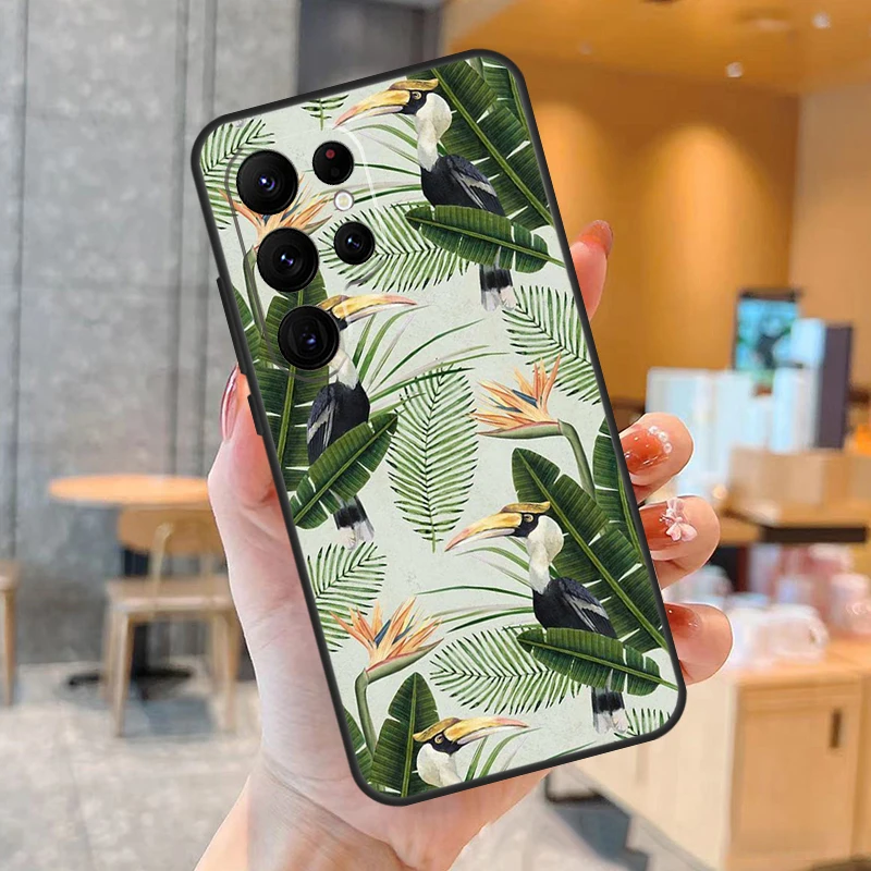 Retro กล้วย Leaf Plant สำหรับ Samsung Galaxy S23 S21 S22 Ultra S8 S9 S10 Note10 Plus หมายเหตุ20 Ultra s20 FE ฝาครอบ