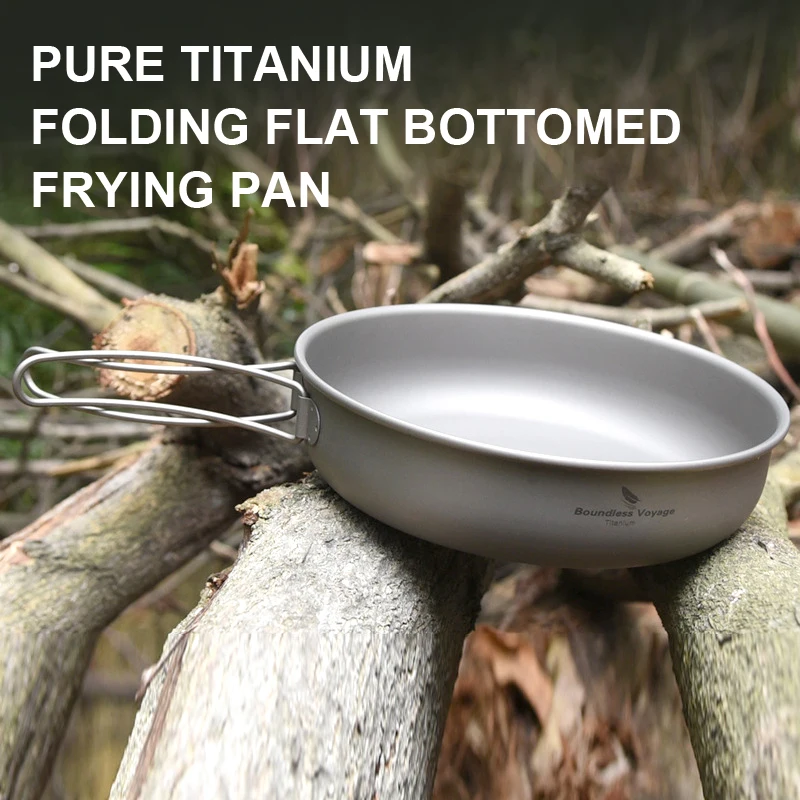 Pure Titanium Folding Flat Bottomed Frying Pan, Ultra Lightweight Portable Healthy,Outdoor Camping And Picnicking Cookware,A1400