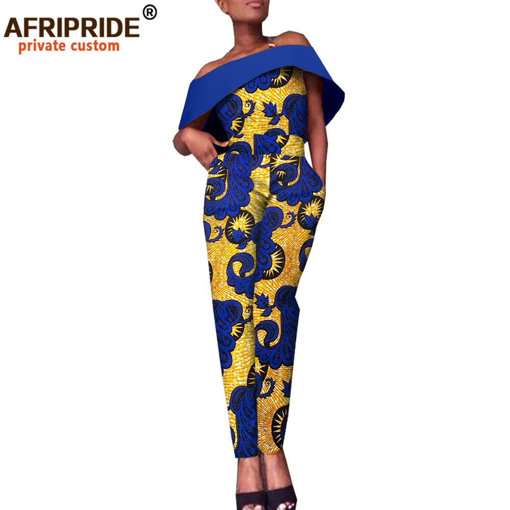 African Clothes for Women Jumpsuit Slash Neck Casual Women Cotton Jumpsuits Print Bodysuit Ankara Romper Floral Attire A1829008