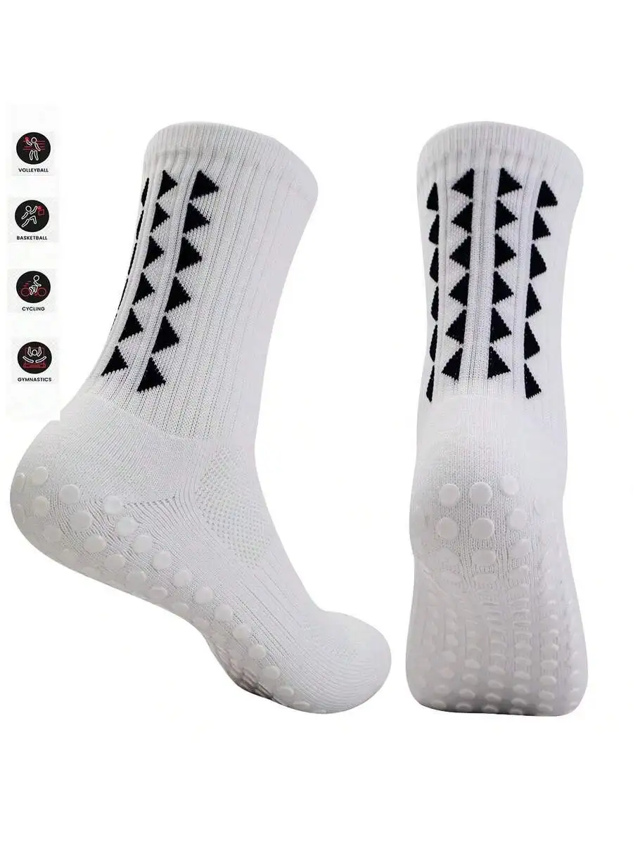 

White Compression Sports Socks With Non-Slip Dots For Football Soccer Basketball Volleyball Cycling Gymnastics