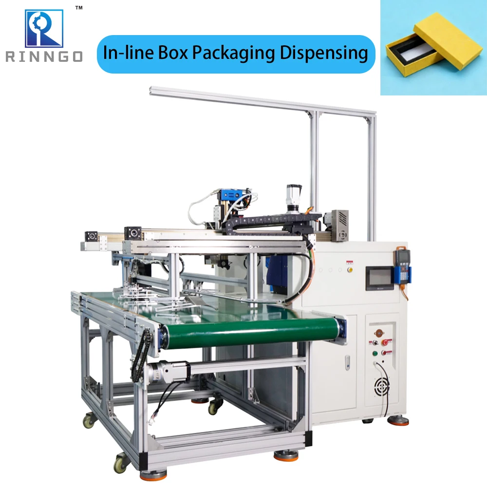 Linear Desktop 3 Axis Automatic Pur Water Based Sponge Fric Cardboard Box Hot Melt Dispensing Glue Machine With Conveyer Belt