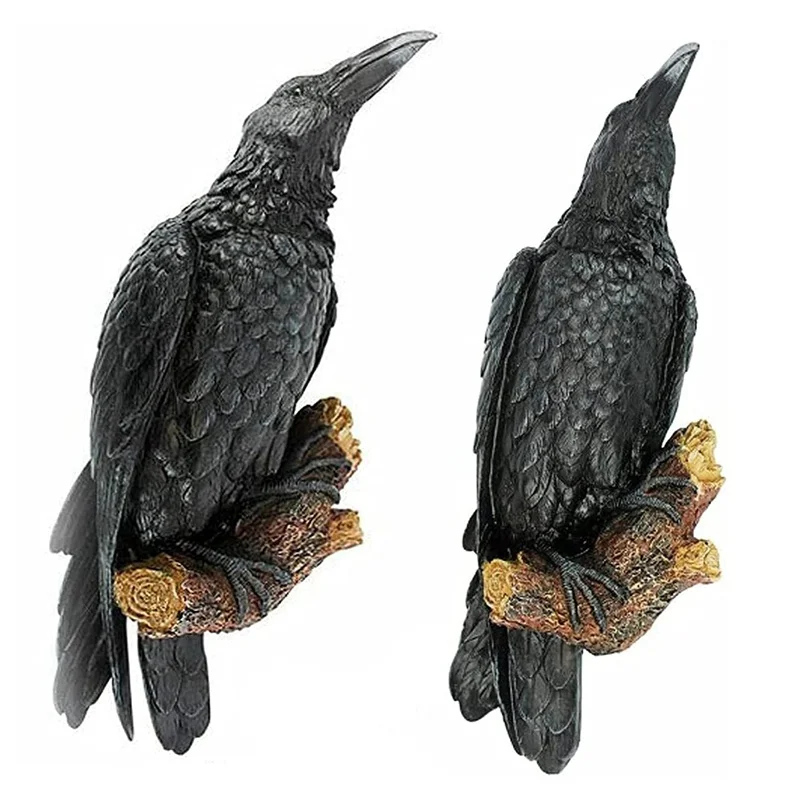 Fake Raven Resin Statue Crow Bird Sculpture Halloween Garden Decoration Realistic Outdoor Courtyard Animal Decor Ornament
