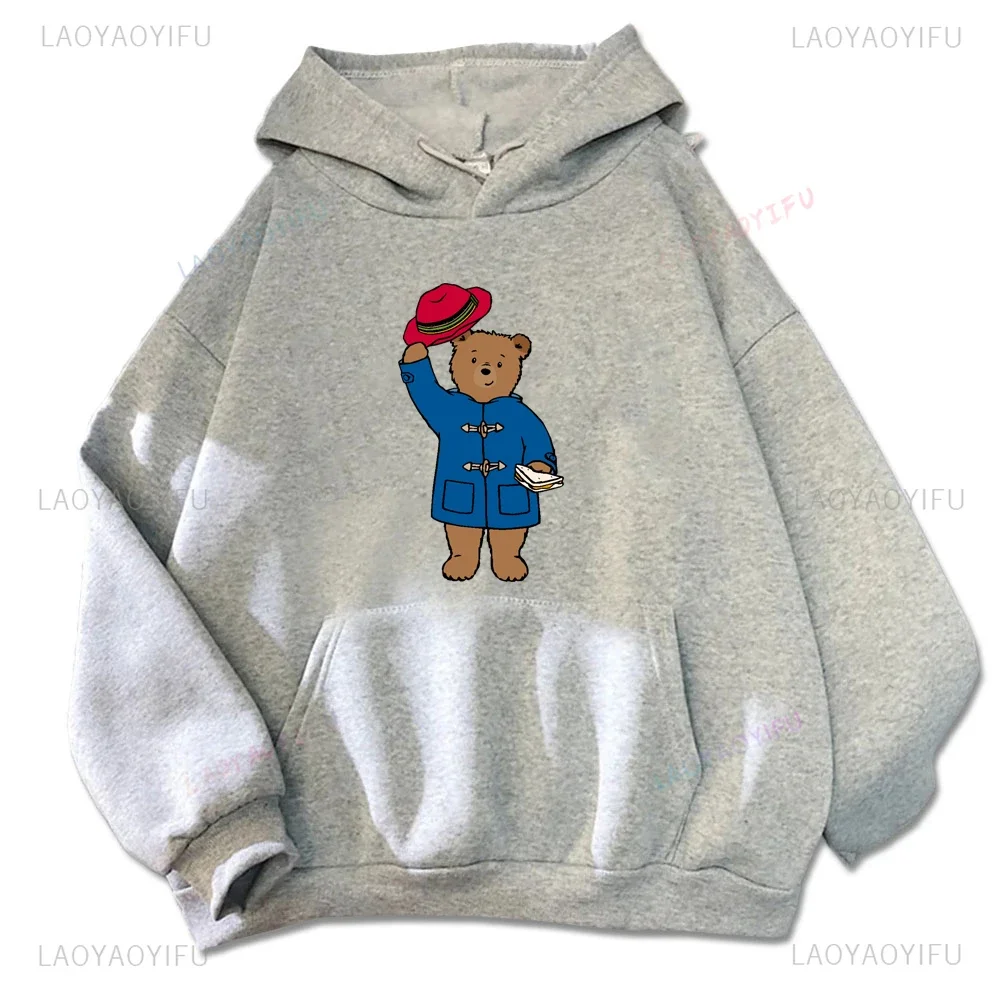 Paddington Bear in London Printed Long-sleeved Hoodie for Women Casual Everyday Autumn/winter Season Crewneck Hoodie