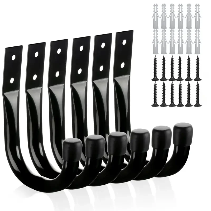 6-Pcs Heavy-Duty Metal Wall Hooks - Multipurpose Tool & Bike Storage, Easy Mount, Space-Saving Organizer