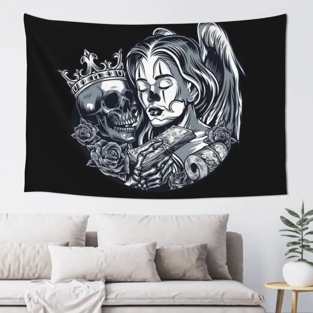 

Chicano Girl with a skull Tapestry Decoration Pictures Room Wall Hanging Wall Decor Home Decoration Room Tapestry