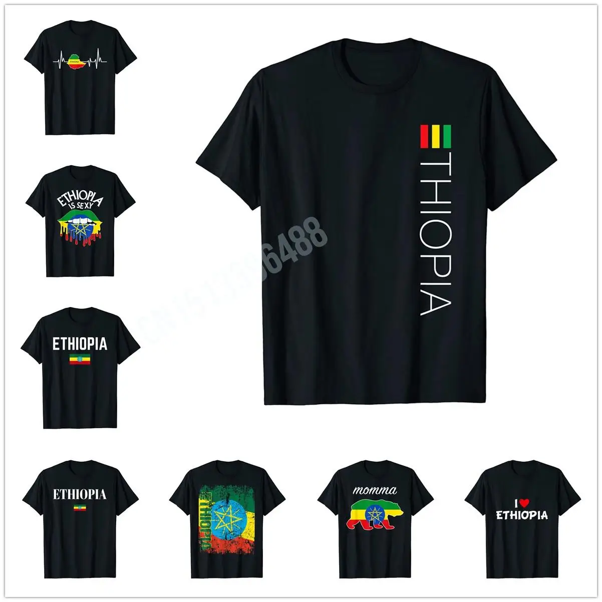 More Design I Love Ethiopia Ethiopian Love Heart Flag T-Shirt For Men Women T Shirt Tops Cotton Tees