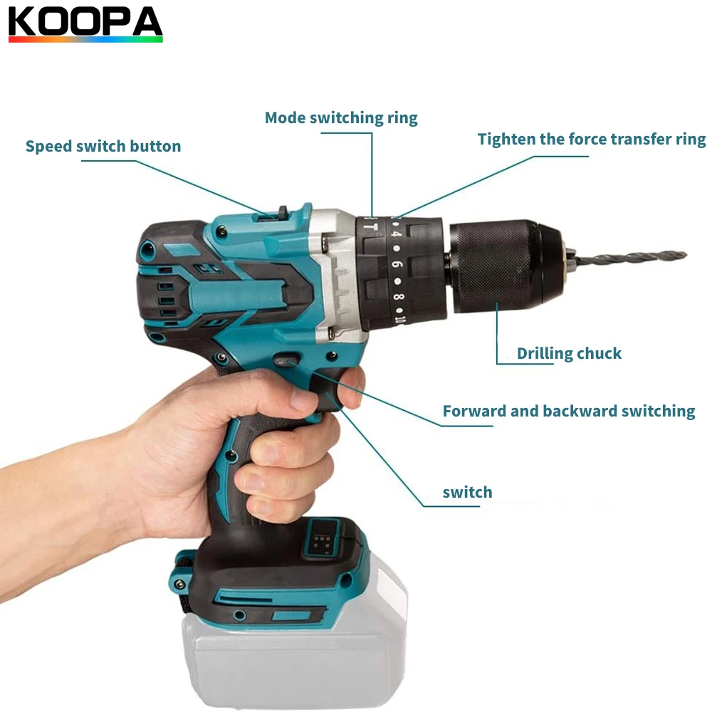 13MM Brushless Electric Impact Drill 18V Cordless Screwdriver Hammer Power Tools Compatible with Makita Battery