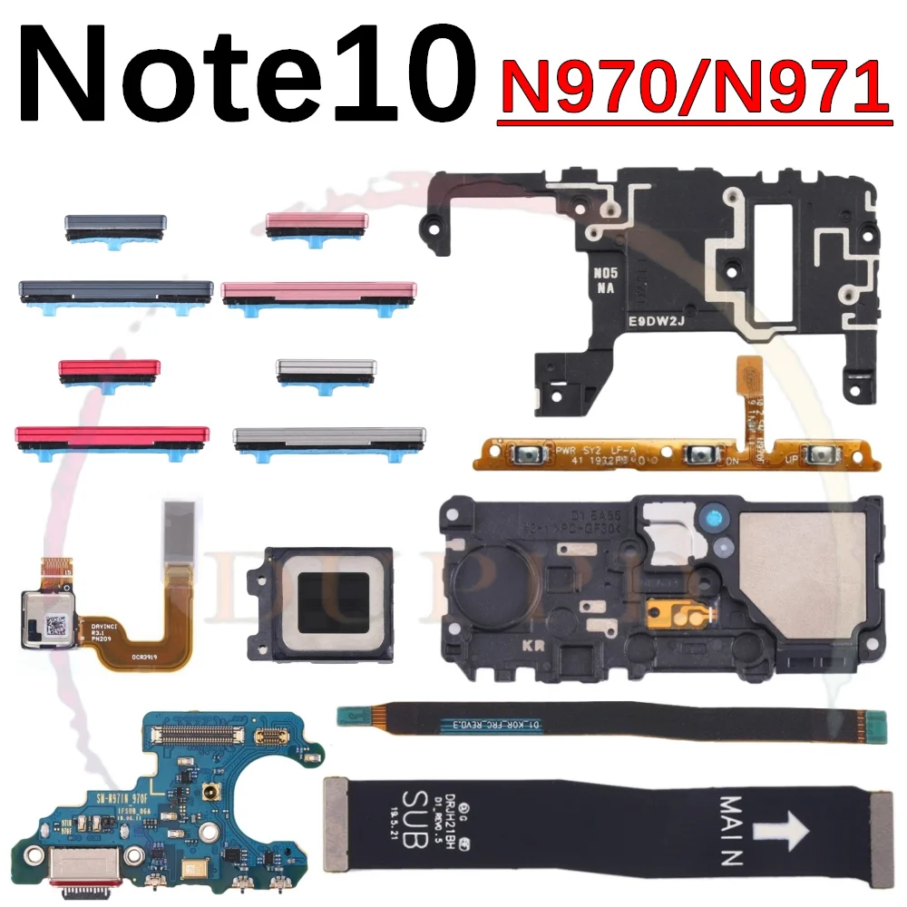Earpiece Loudspeaker USB Charging Port Board For Samsung Note 10 Note10 Power Volume Fingerprint Sensor Signal Main Flex Cable