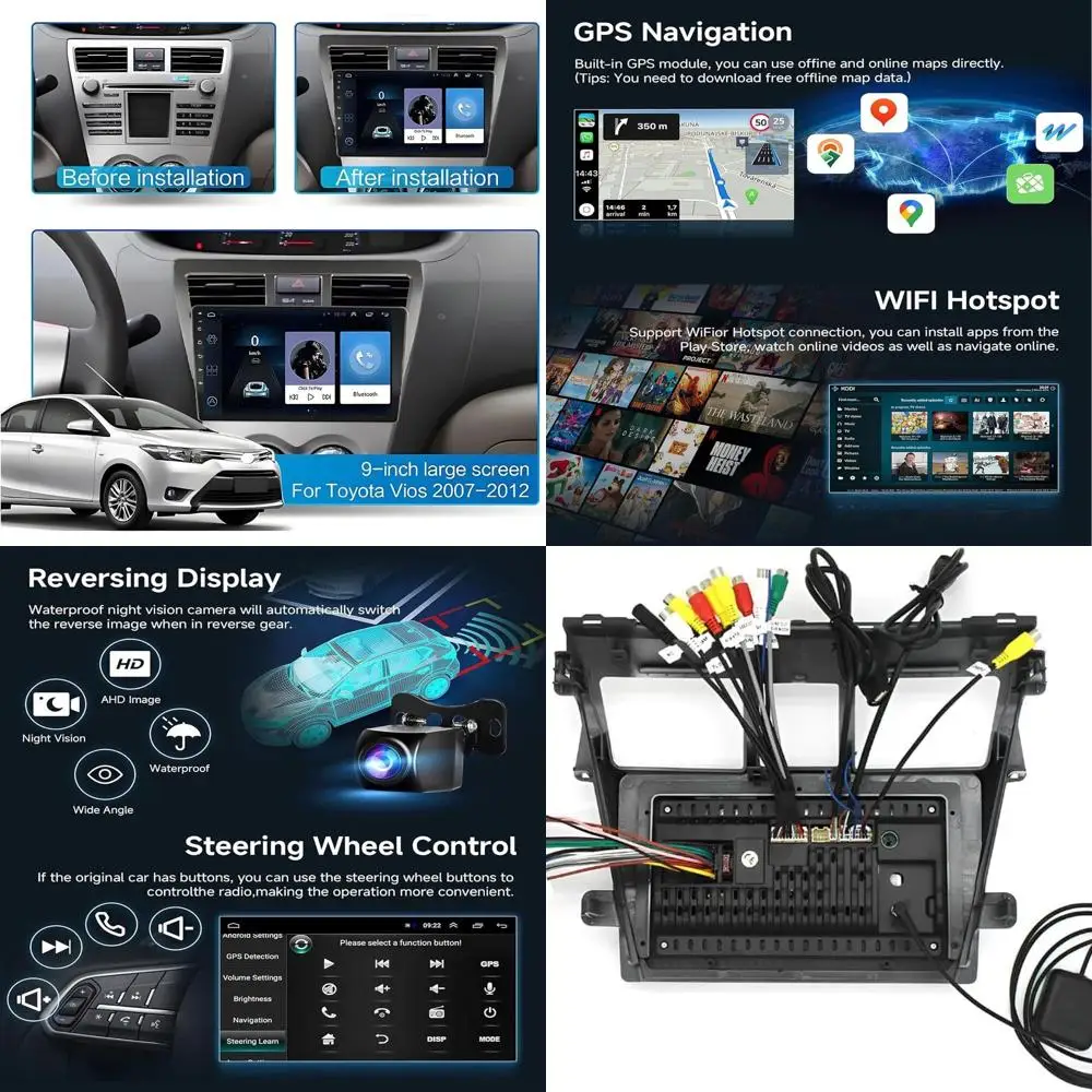 

Car Stereo Radio Fit for Toyota Vios Yaris 2007 2008 2009 2010 2011 2012, 9" Touch Screen Car Radio Receiver with Carplay Androi