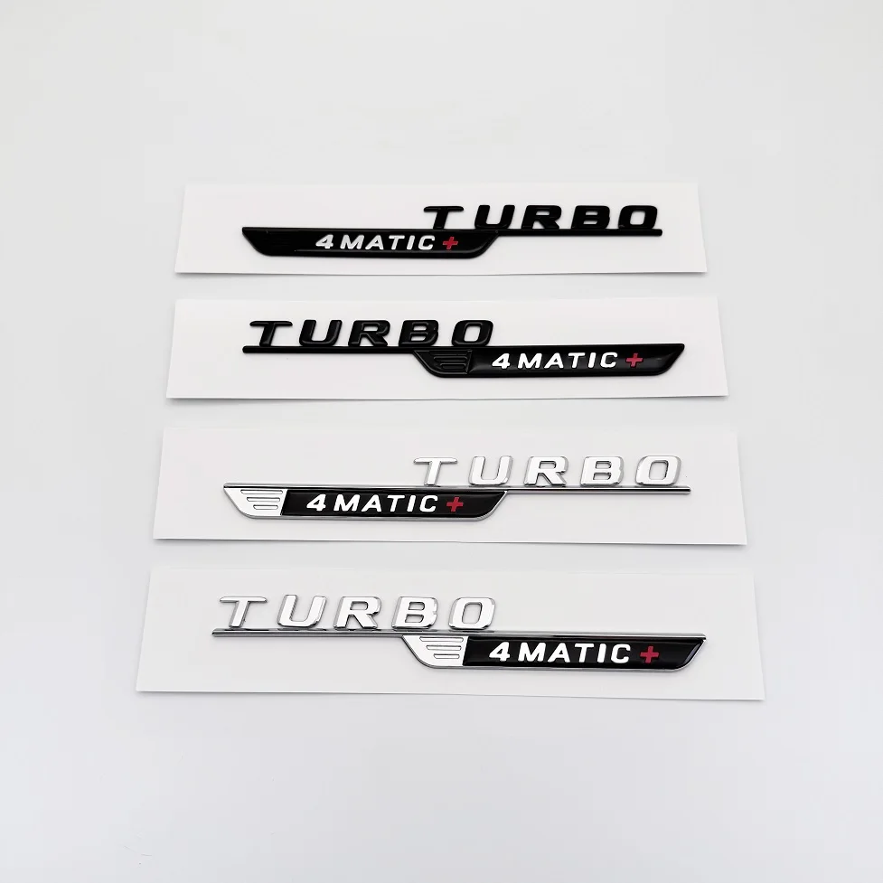 

1Pair New TURBO4MATIC Car Accessories Side Trunk Tail Letters Badge Emblem Sticker For GT E53 GLE53 A35 A45S CLA35S CLA45S