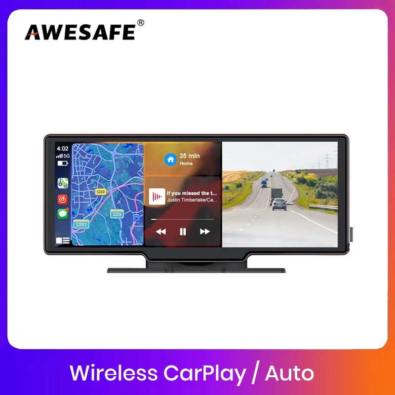 AWESAFE Dash Cam Rearview Camera Wifi Carplay & Android Auto 4K DVR GPS Navigation Video Recorder Dashboard Dual Len 24H Park