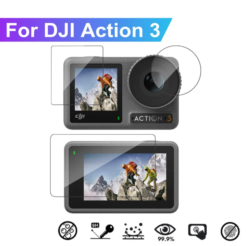 

Tempered Glass for DJI Osmo Action 3 Front Back Screen Protector Clear Lens Protective Film for DJI Action 3 Action3 Accessories