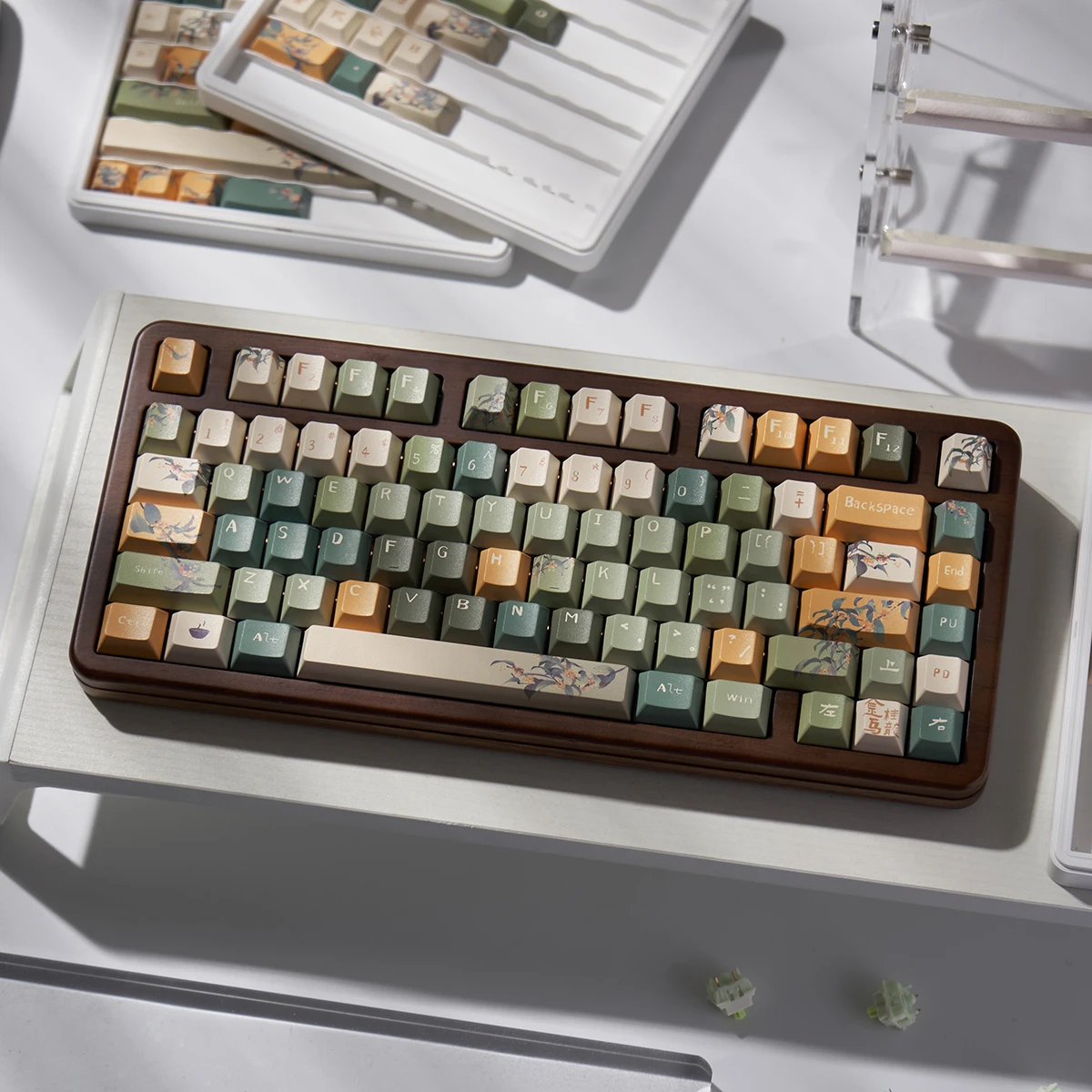 

Колпачки для клавиш Oolong Tea с PBT, профиль Cherry URE DYE-SUB, индивидуальная оригинальная крышка для клавиш для механической клавиатуры 60/64/84/98/108 MX