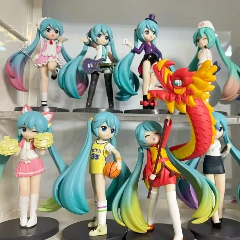 Bandai-Desenho Anime Hatsune Miku, Série de Modelos, Cena de Carreira, Decoração Genuína em PVC, Brinquedos Presente, 10cm-14cm