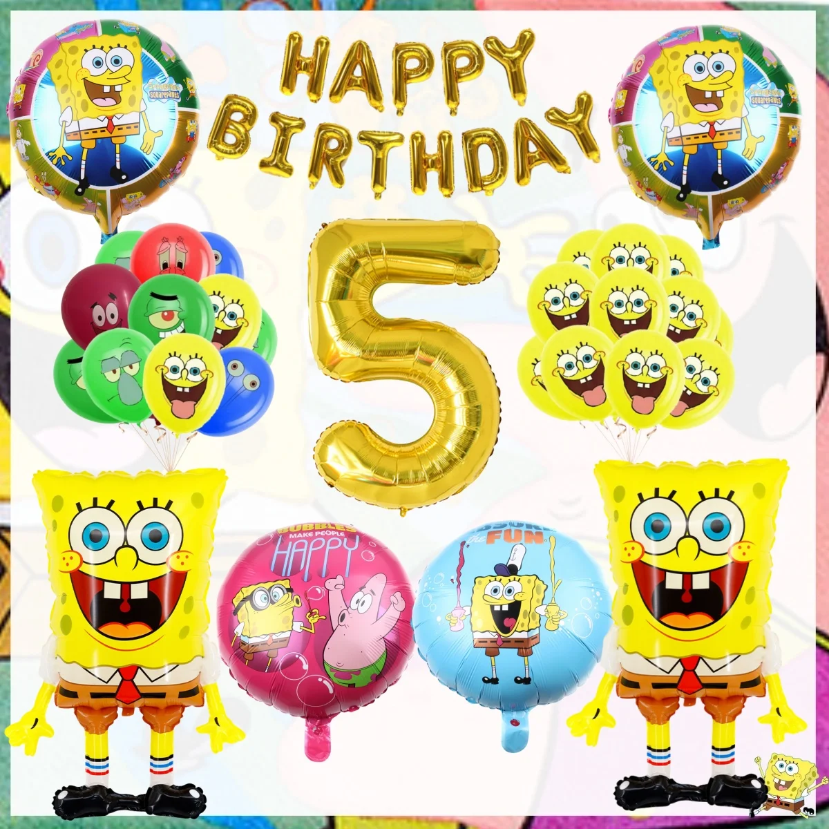 Sponge-Bob Birthday Decoration 10Pepole Disposable Tableware Plate Cup Happy Birthday Balloon Baby Shower Kids Party Supplies