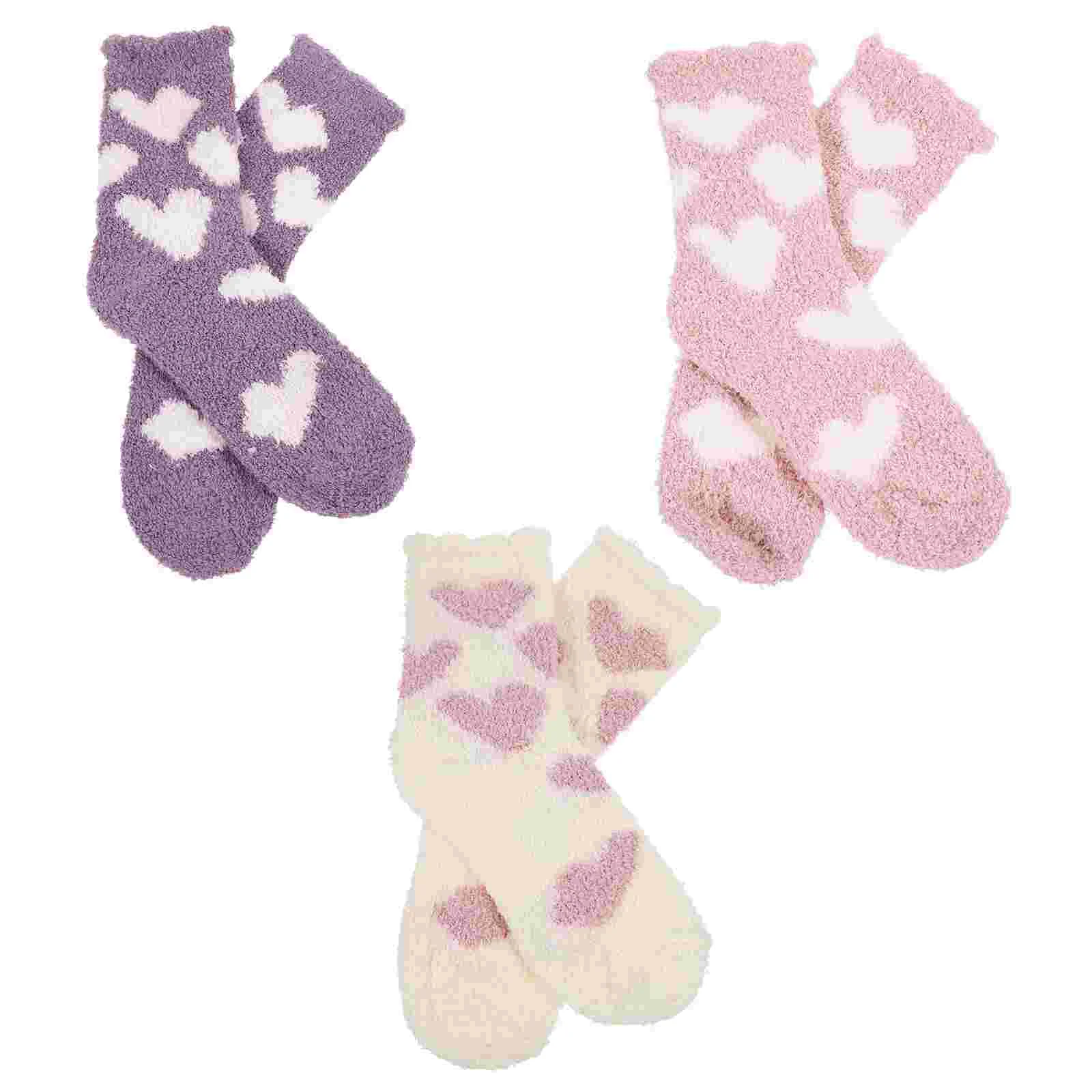 3 Pairs Coral Fleece Socks Adorable Warm Breathable Winter Floor Lovely Room Household