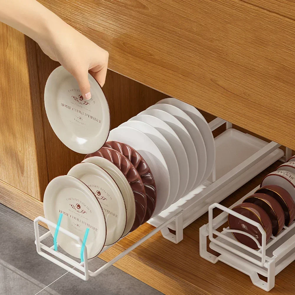 Push-pull Bowl and Plate Storage Dish Rack Cabinet Built in Drawer Holder Drainer Shelf for Modern Kitchen Organizer Supplies