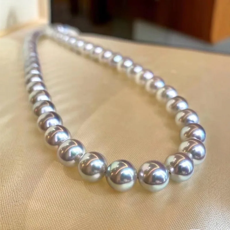 

Ожерелье из натурального жемчуга 7-8 мм Изысканная легкая роскошная цепочка премиум-класса серебристо-синего и серого цвета для матери