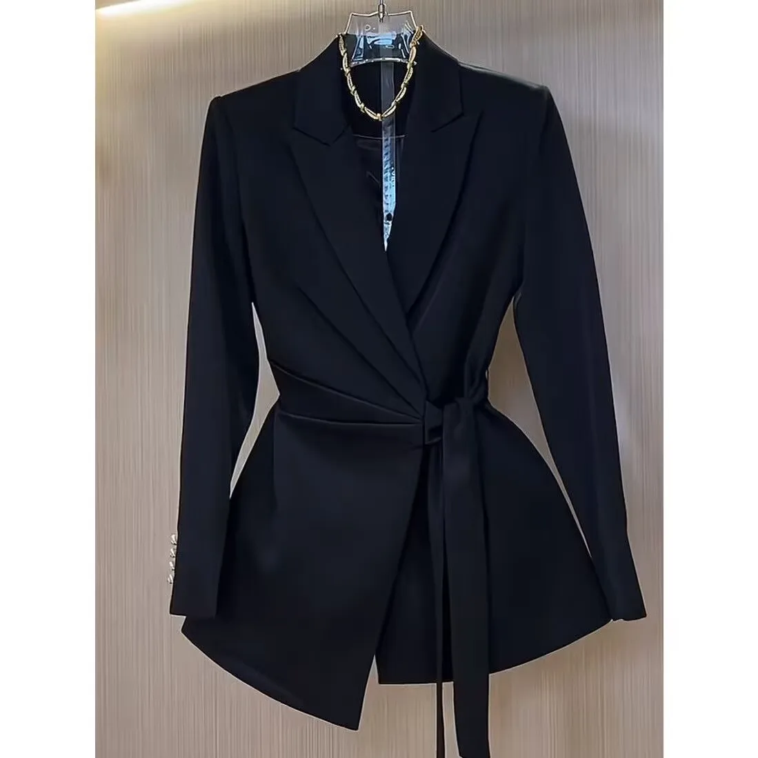 Solid Color 2026 Autumn New Korean Style Slimming Belted Blazer with Waist-Cinching Design for Women Lace-Up Jacket White Black view 5