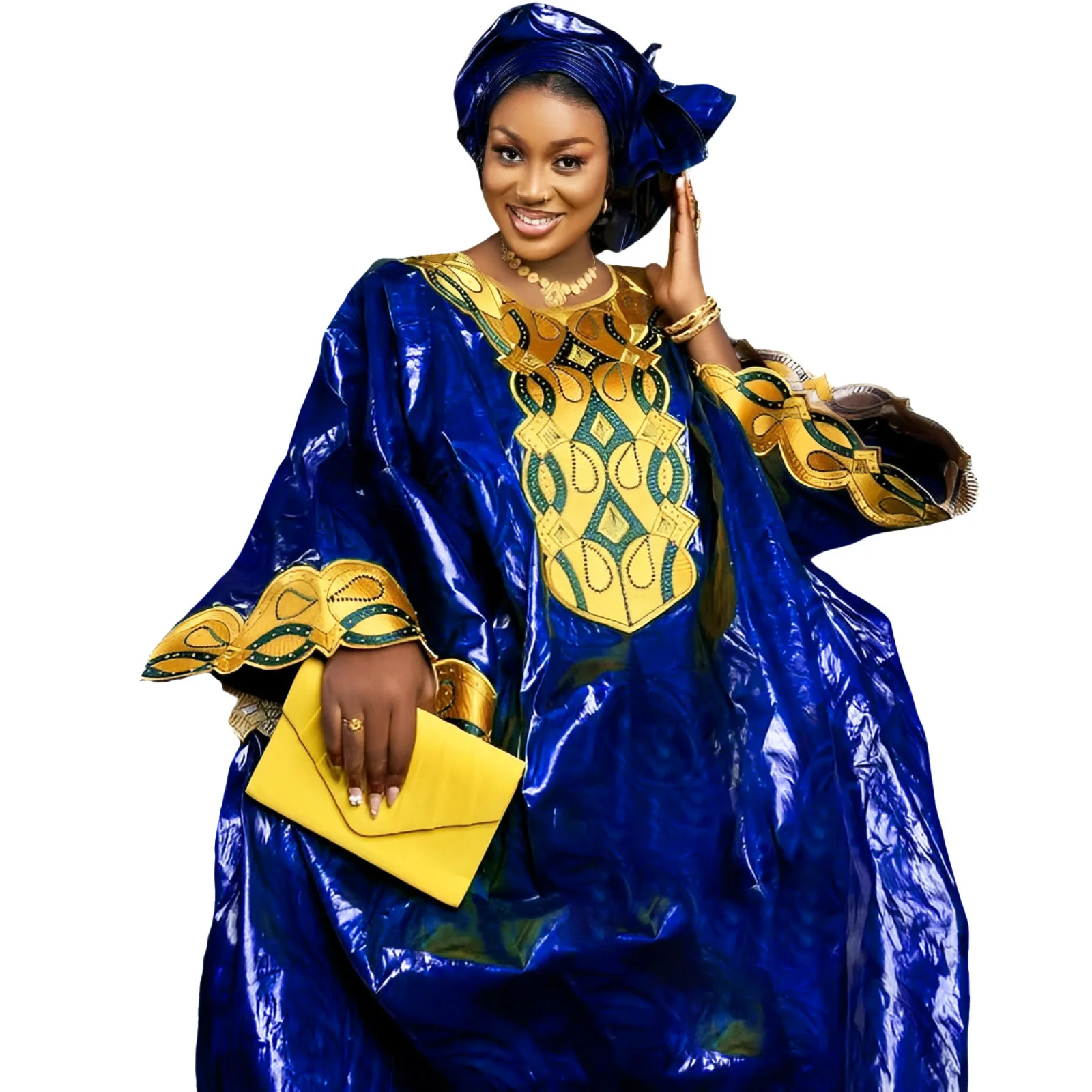 ชุดแอฟริกันสําหรับผู้หญิง Bazin Riche ออกแบบเย็บปักถักร้อยชุดยาว