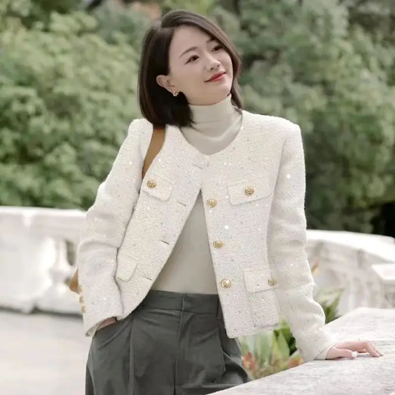 

Elegant Short Tweed Jacket Women's Slim Fit Spring Autumn New Style Fashionable Classic Style Premium Feel Top