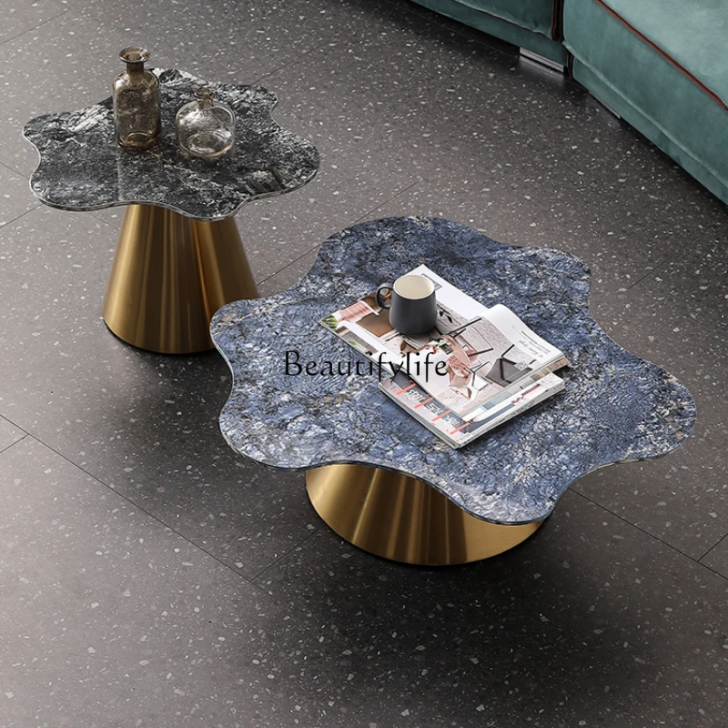 Light Luxury Bright Stone Plate Tea Table Post-Modern Simple Small Apartment Living Room Home Marble Tea Table