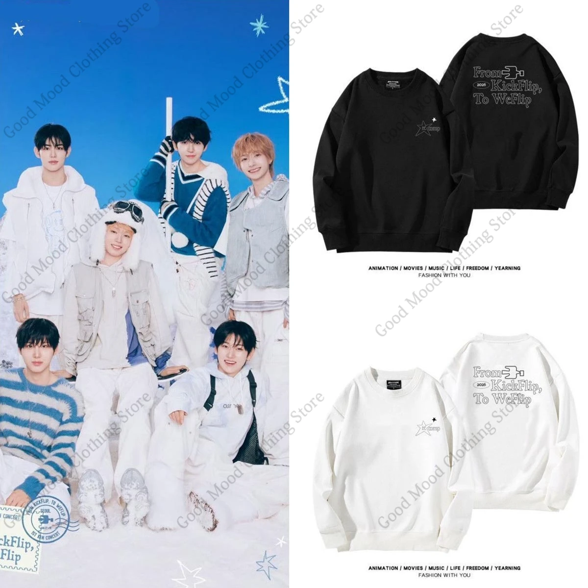 

Свитшот KickFlip в стиле K-pop от KickFlip, с тем же принтом, что и на WeFlip FAN-CON, унисекс, высококачественный, плотный, теплый пуловер