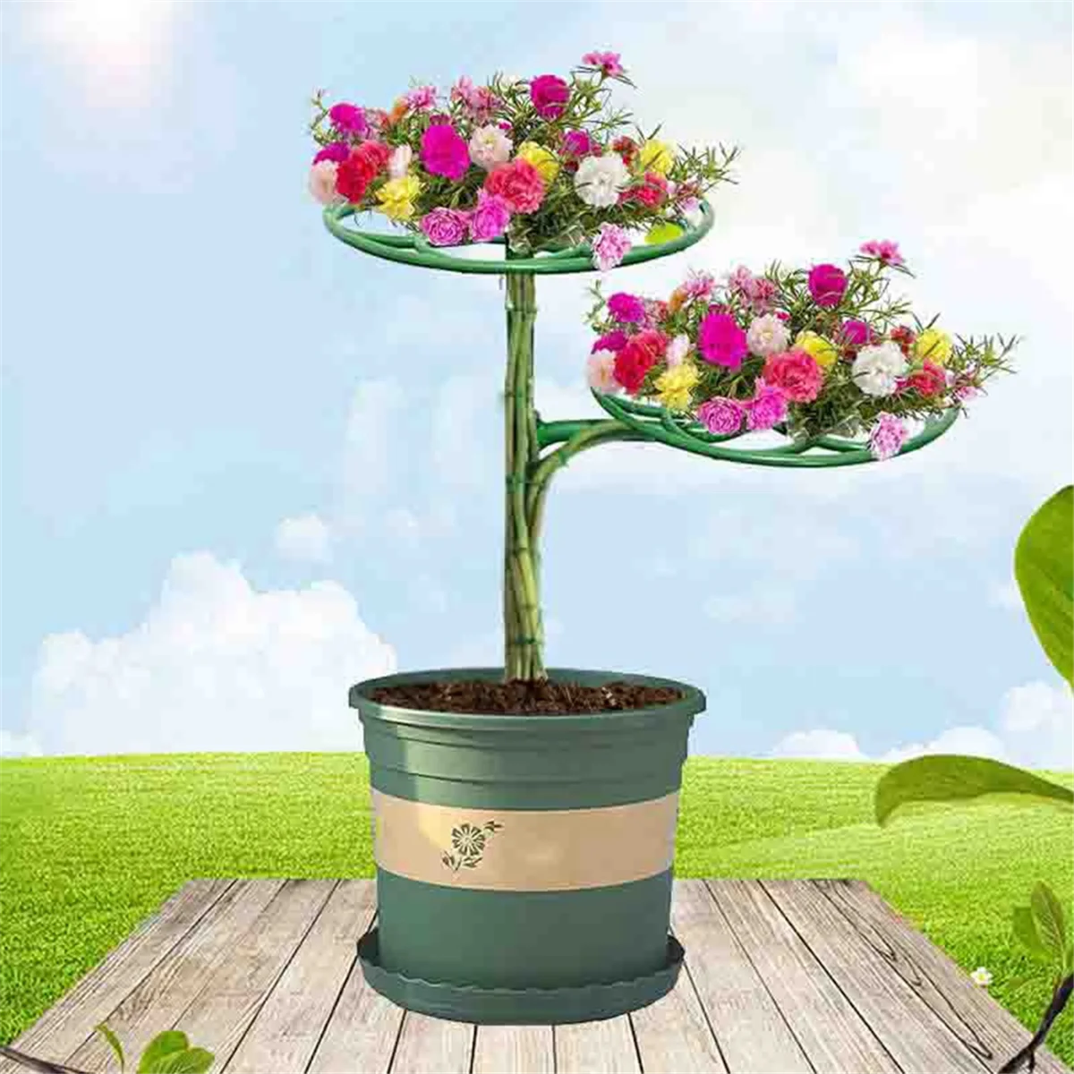 HHTL Juego de 2 soportes para flores de girasol, soporte para plantas de dos capas para escalar y injertar