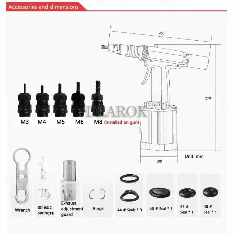 Pistola per dadi per rivettatura pneumatica automatica M2308 Pistola per dadi per rivettatura pneumatica manuale M3-M8 Strumento per pistola per rivetti pneumatici