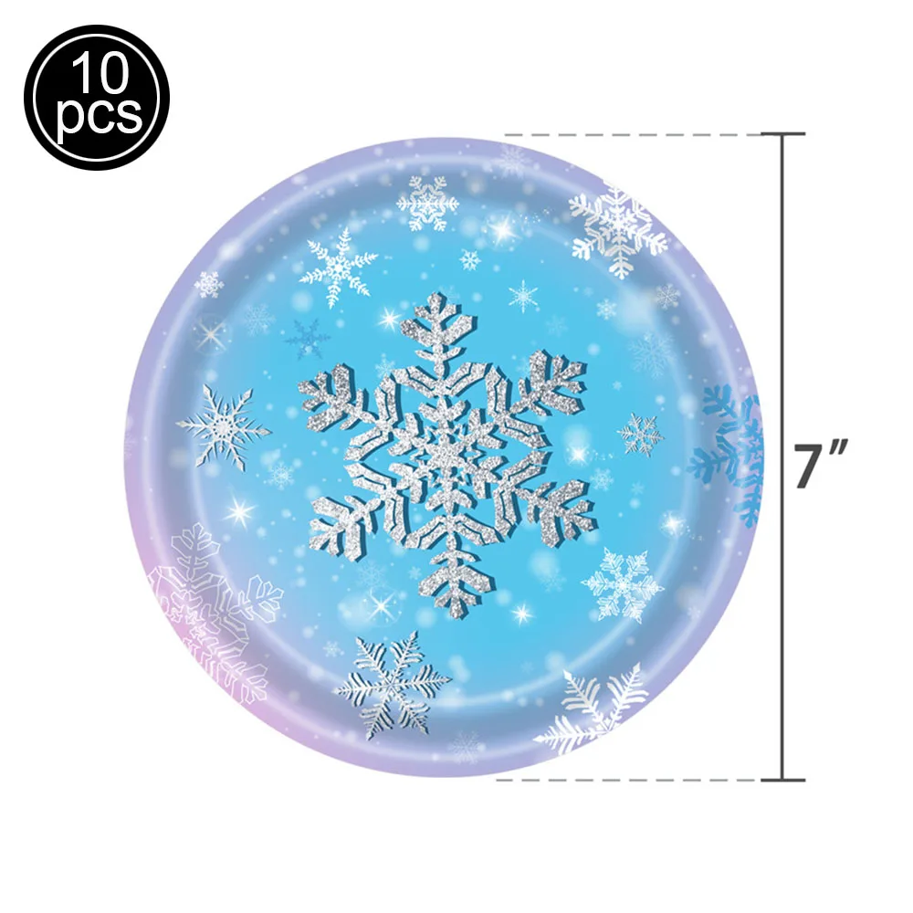 Winter Snowflake Paper Plates Cups Napkins Blue and Purple Snowflake Winter Wonderland Disposable Tableware for Christmas Party