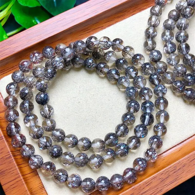 6MM Natural Black Super Seven Quartz Triple Circle Bracelet For Women Men Love Gift Crystal Beads Strands Jewelry Gift 1PCS