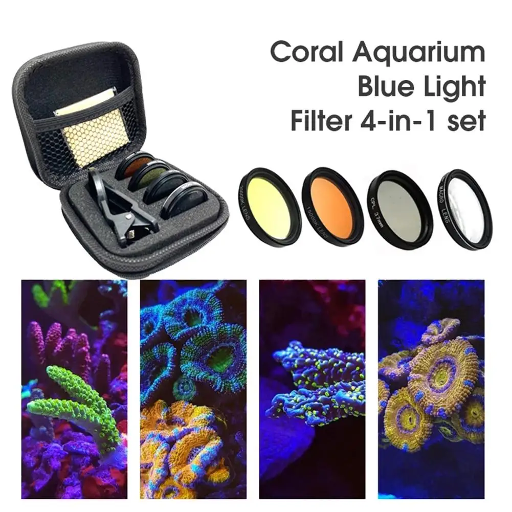 Aquarium Coral Lens Fish Tank Phone Camera Lens Filter 6 in 1 Macro Lens Yellow Lens Filter Coral Reef Aquarium Photography