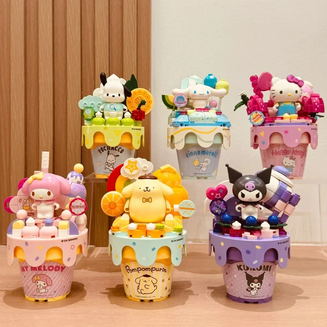 Keeppley Building Blocks Sanrio Ice Cream Cone Cinnamoroll Pochacco Hello Kitty My Melody Splicing Model Toy Ornaments Gift