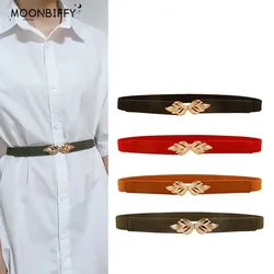 Fashion Leaf Thin Belt Stretch Dress Women Fashion Waist Belt Thin Buckle Waistband for Ladies Belt Decoration Narrow Belts