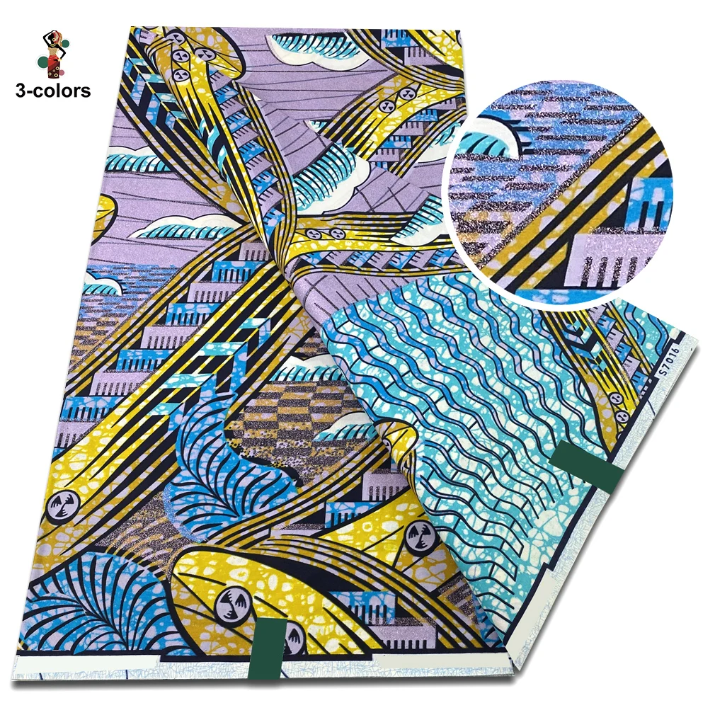 2026 Grand Super African Glitter Glam Wax Fabric Good Quality Ankara Fabric 100% Cotton Soft African Wax Golden Fabric