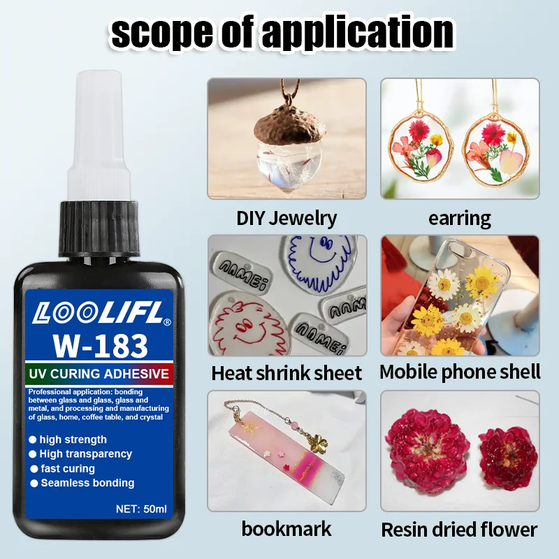 LOOLIFL alta transparente cola UV, cola sem sombra, cola UV curado, para manuais, DIY、 Vidro, jóias de cristal, proteção de adesão de fibra óptica, eletrônica