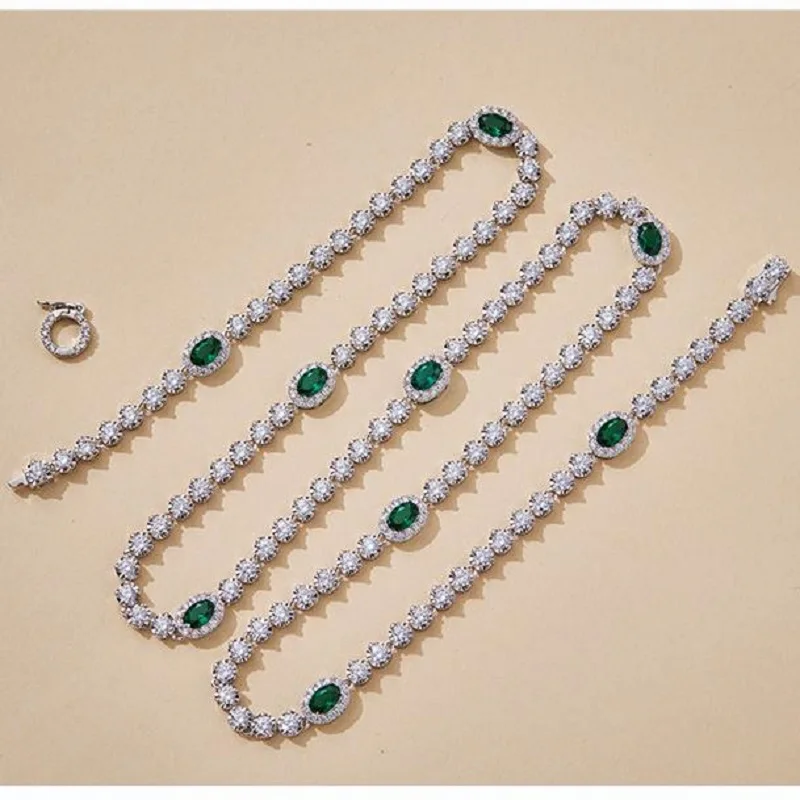 Fashion Green Zircon Necklace With Copper-Plated 18K Gold For Women Gift Wholesale