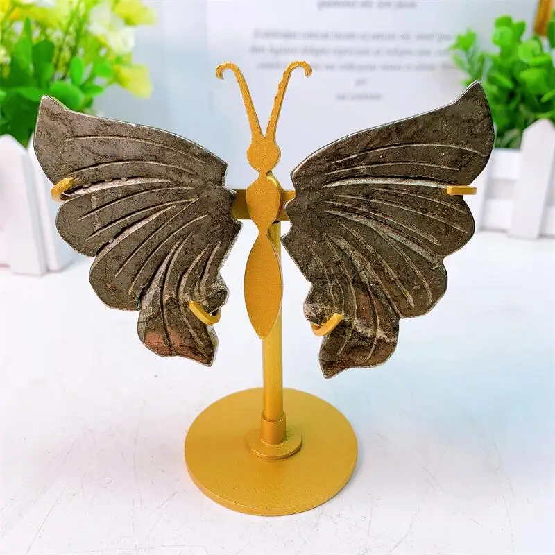 Natural Pyrite Butterfly Wings Crystal Carving Crafts Healing Energy Stone Home Decoration Fengshui Birthday Gift 1pair