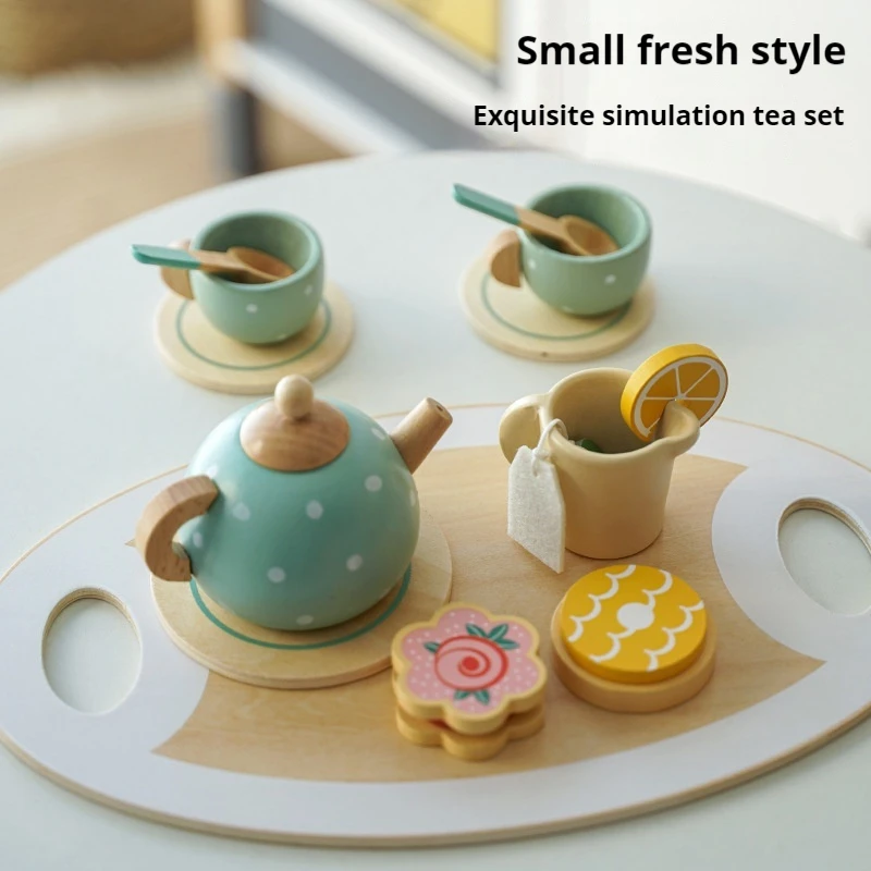 

New Children's Wooden Ice Cream Tea Set, KABI Ice Cream Platform, Pretend Play Kitchen Toy with Desserts, Gift Box for Kids Toys