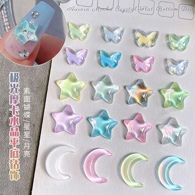 20PCS 3D Flat Back Star Moon Nail Art Rhinestone Charms Butterfly Accessories For Nails Decoration Supplies Materials Manicure Y