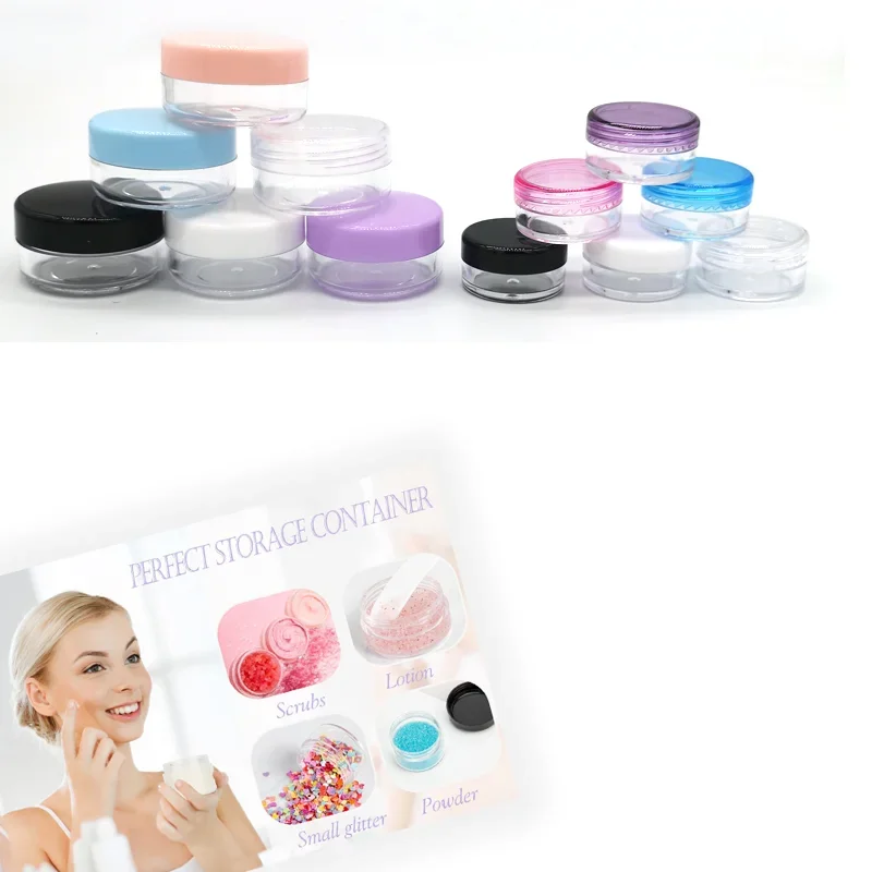 

50Pcs 2g-20g Travel Round Plastic Cosmetics Jar Makeup Box Nail Art Storage Pot Container Sample Lotion Face Cream Bottle