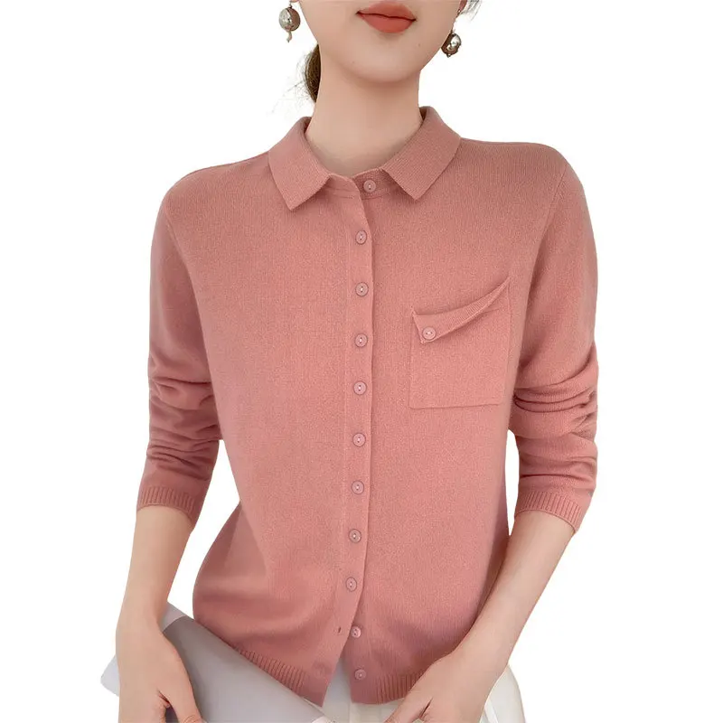 

Women Sweater Autumn Winter Long Sleeve Warm Fashion Korean Polo Collar Single Breasted Cardigan Knitted Bottoming Shirts