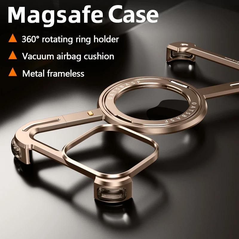 

For iPhone 16 15 14 13 Pro Max 16 Plus Z Shape Metal Frame Magsafe Case 360° Magnetic Holder Aluminum Frameless Shockproof Cover