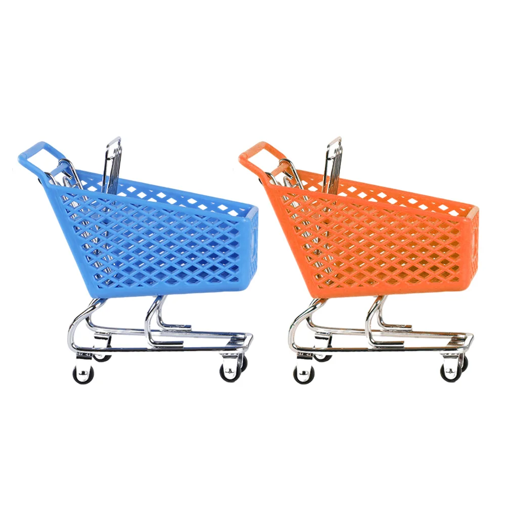 

2 Pcs Storage Basket Mini Shopping Cart Gadget Toy Supermarket Decorative Adornment Desktop Ornaments Child