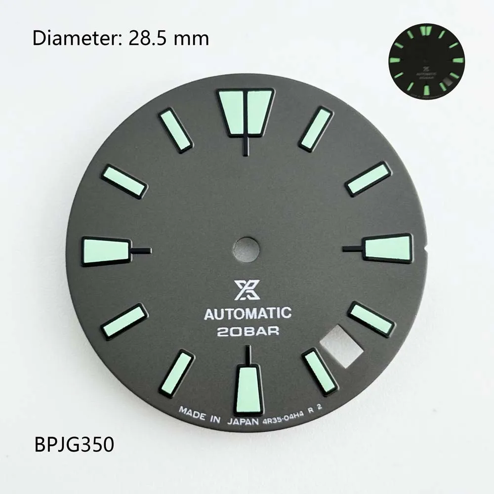 28.5mm hijau bercahaya 4.2 inci kalender tunggal literal NH35 aksesoris jam tangan pria aksesoris dial jam