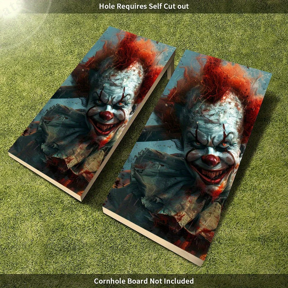 Horror Clown Image,Scary Art Decor,Thriller Theme,High Value! 2D Flat Vinyl Sandboard Stickers - Bubble-Free, Easy Application,